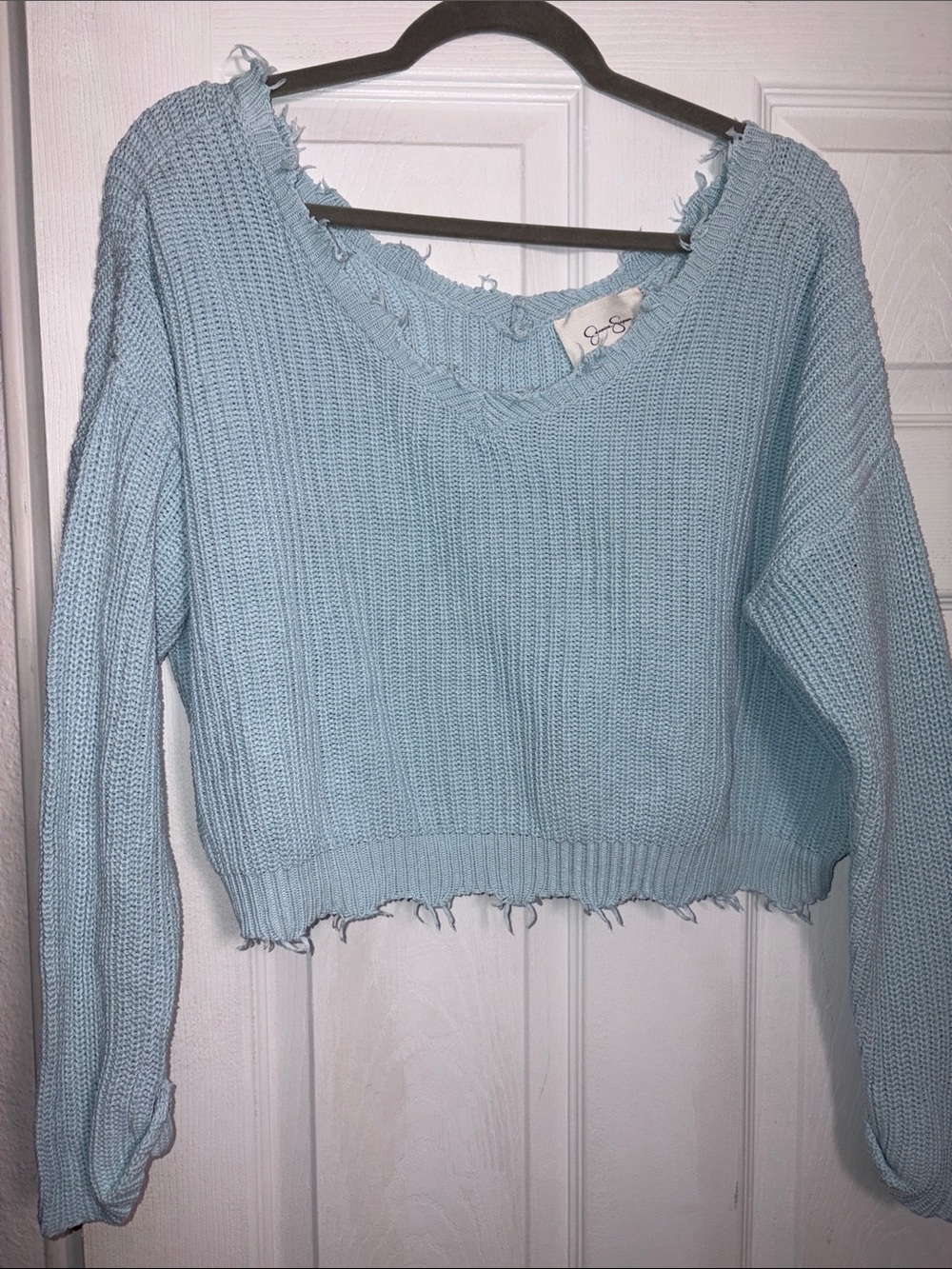 Jessica Simpson Light Blue Cropped V-Neck Sweater